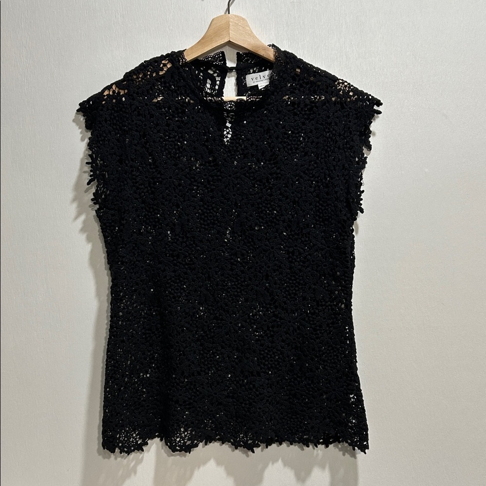 VELVET WOMENS BLACK ALLIE LACE CAP SLEVE TOP Sz MD